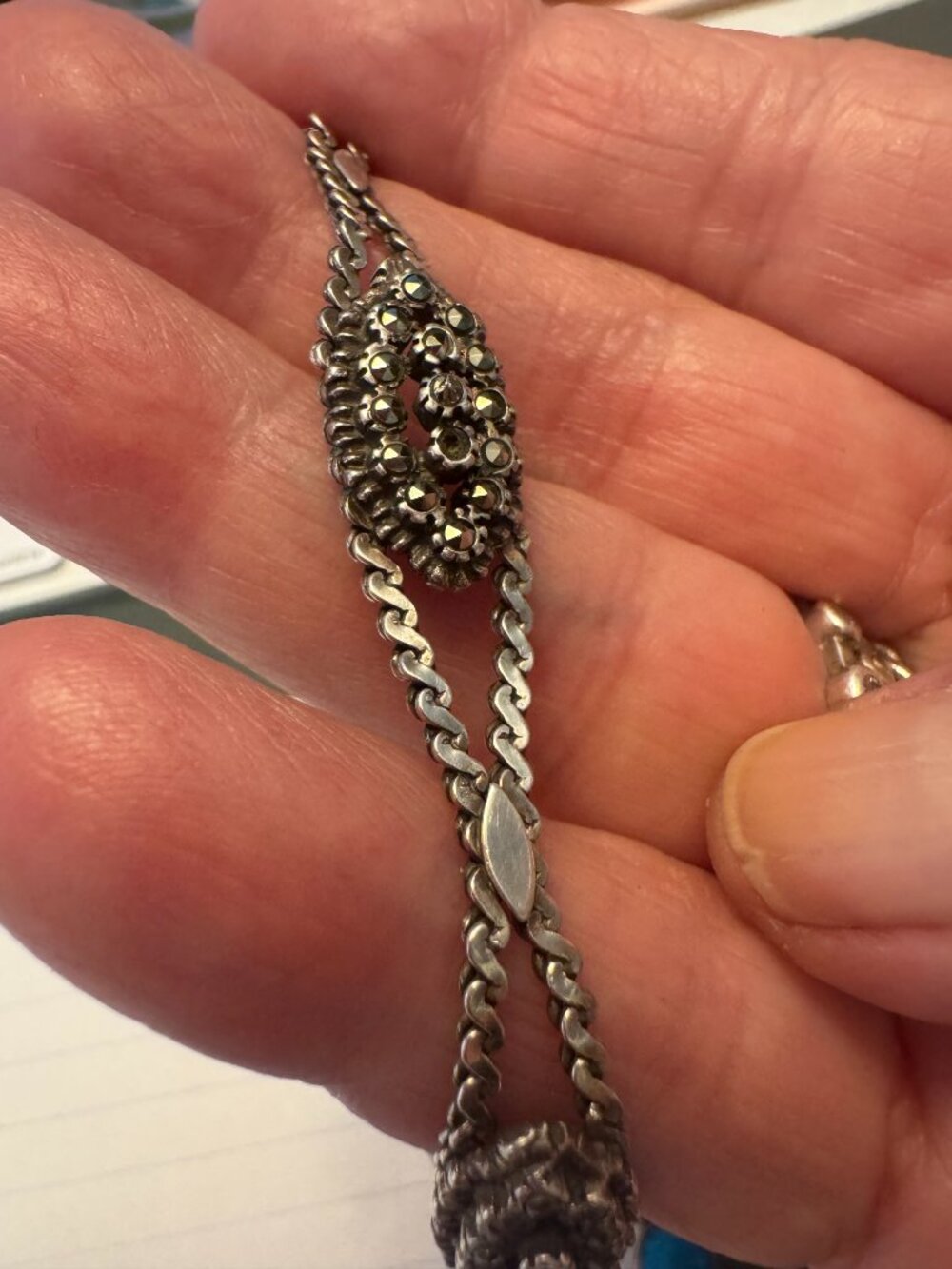 Soft Dangle -Silver and Maracite serpentine bracelet